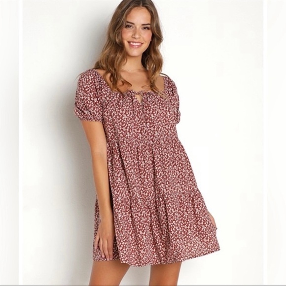 NWT Anthropologie LACAUSA Playa Mini Dress in Cocoa Mushroom Print Size Medium - Picture 6 of 15